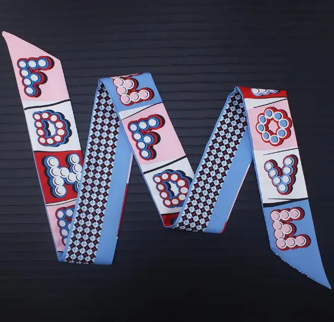 2018 новый шарф с буквенным принтом маленький шелковый для женщин сумка ленты