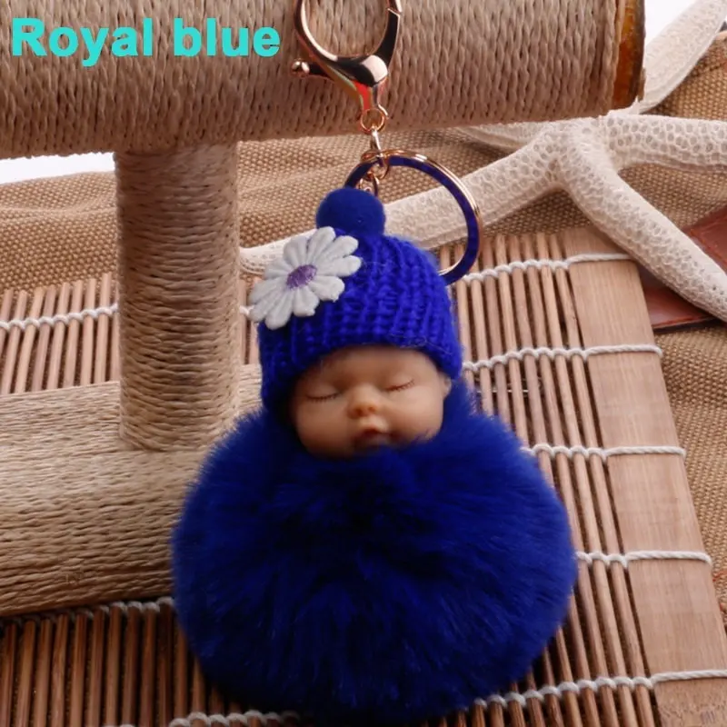 Royal Blue Спящая кукла, брелок с помпоном из искусственного меха, автомобильный брелок, детская игрушка, брелок для ключей, Женский держатель для ключей, сумка, подвеска, ювелирное изделие, подарок - Цвет: Royal Blue