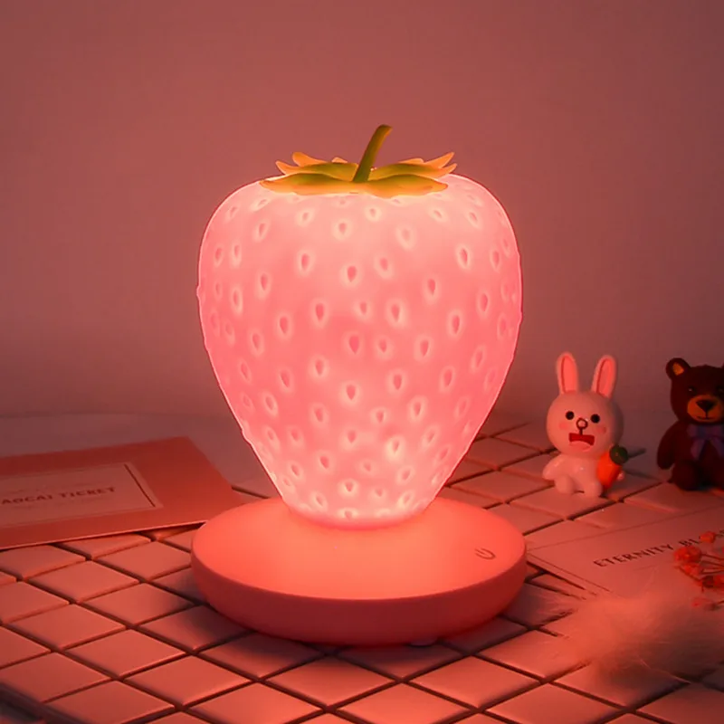 Pink Сенсорный светодиодный ночник с регулируемой яркостью, силиконовый светильник клубника для маленьких детей, подарок для детей, прикроватная лампа для спальни, украшения для гостиной - Испускаемый цвет: Pink