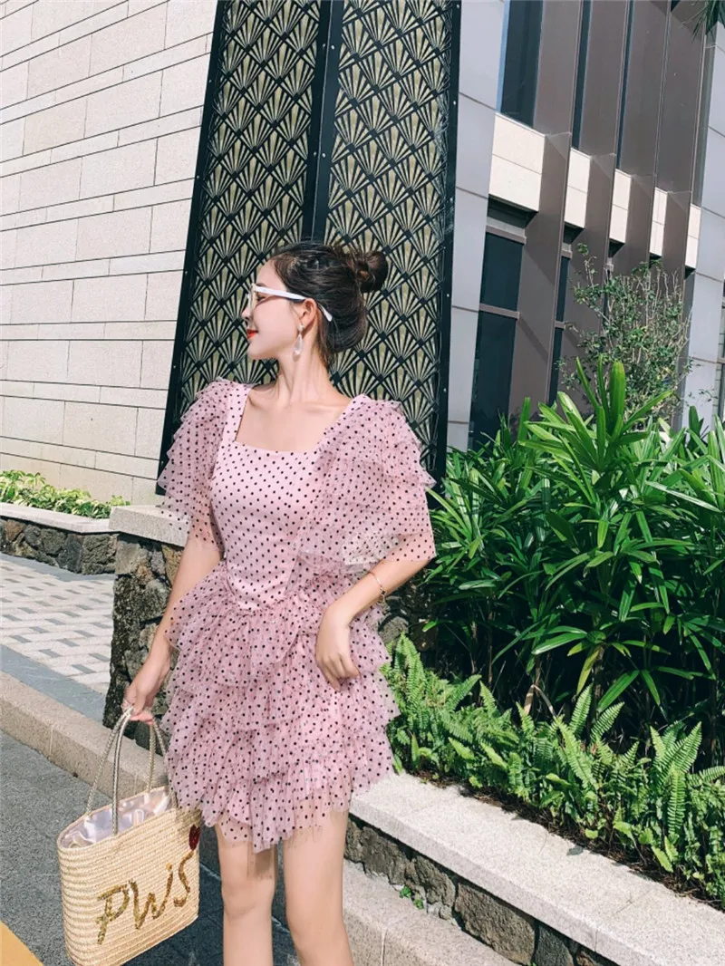 SHTONGHUA высококачественное летнее платье с принтом в горошек женское многослойное