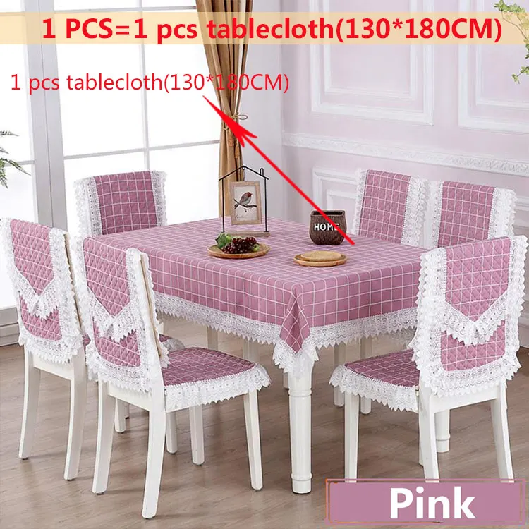 Pink1pcs-130x180cm Клетчатая прямоугольная скатерть в стиле кантри, пасторальная кружевная ткань, художественная столовая скатерть, Набор стульев, наволочки, домашний декор - Цвет: Pink1pcs-130x180cm