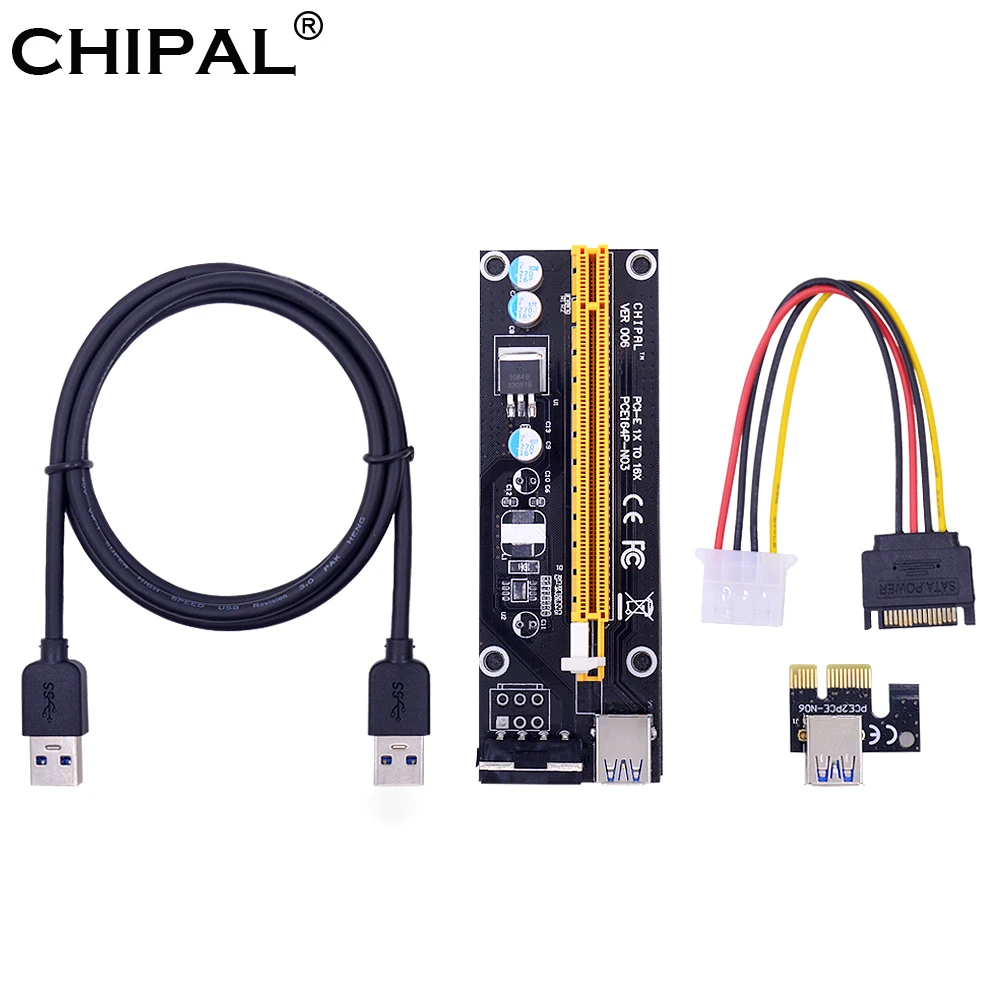 CHIPAL VER006 100 см PCI Express E Riser Card PCIE 1X к 16X адаптер USB 3 0 кабель 4Pin IDE питание для майнинга