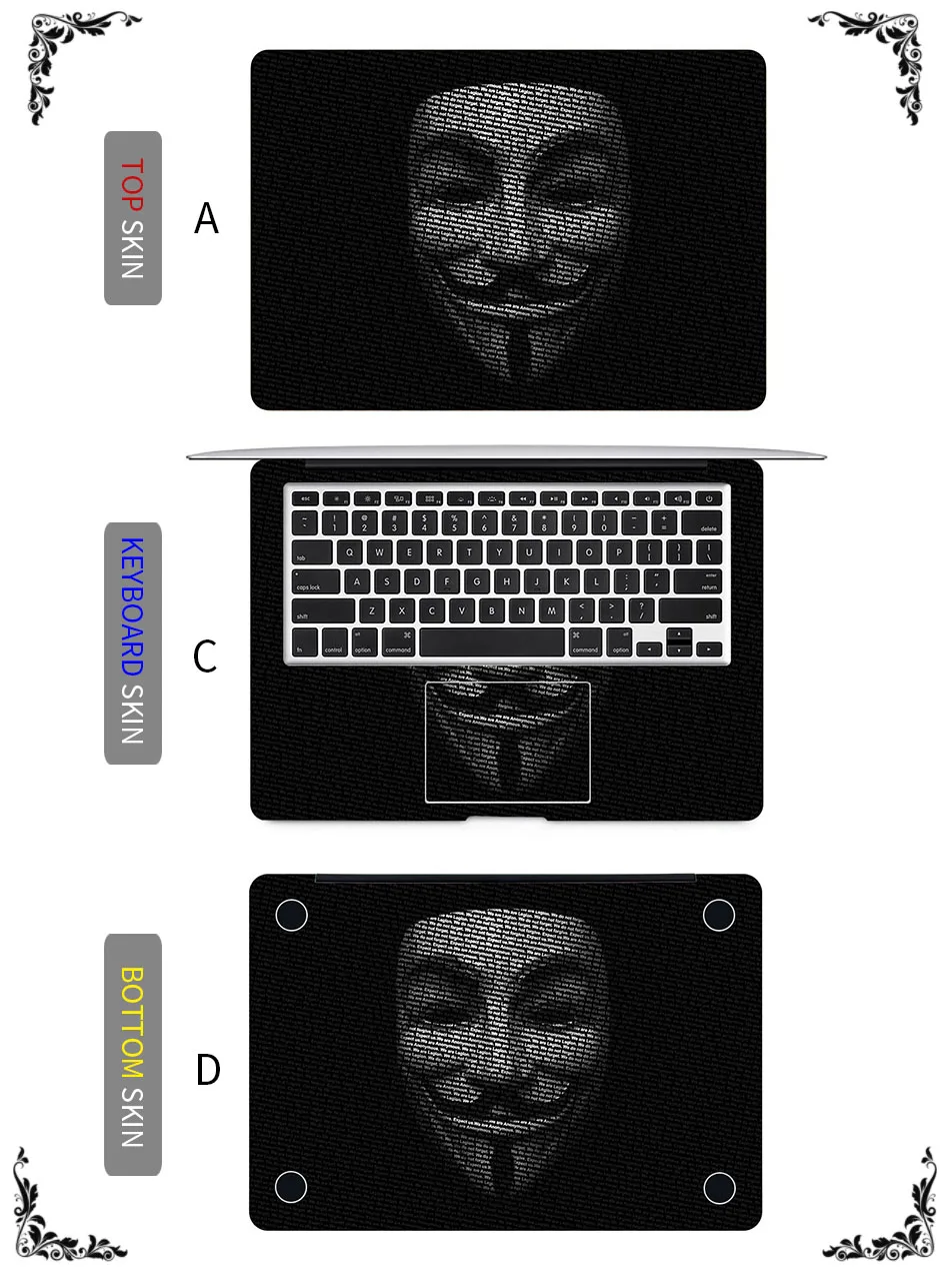 V для Vendetta ноутбука Наклейка кожа для Macbook Наклейка Pro Air retina 1" 12" 1" 15" Mac поверхность Книга защитный полный Чехол Кожа
