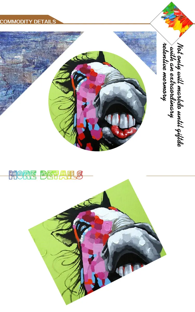 Hand Painted Modern Abstract Funny Horse Cartoon Animal Oil Painting On Canvas Wall Art For Living Room Home Decor | Дом и сад