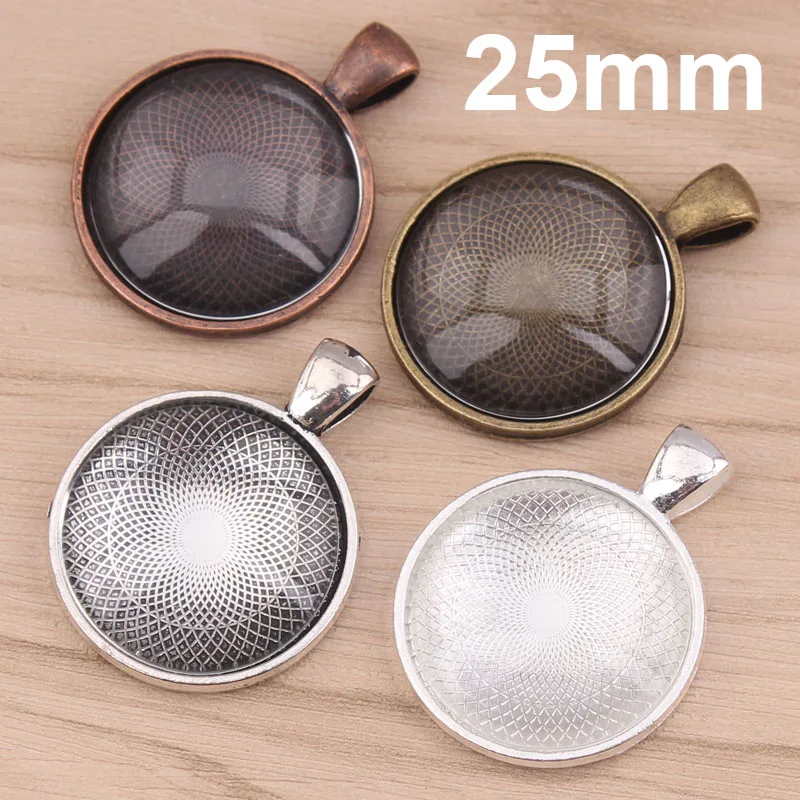 1 дюйм кабошон кулон лоток серебро 25 мм настройки + прозрачное стекло кабошоны