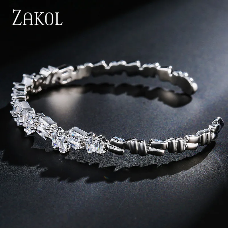 Модные браслеты ZAKOL AAA с кубическим цирконием, сверкающие браслеты-манжеты для женщин/девушек, вечерние ювелирные изделия в подарок FSBP153
