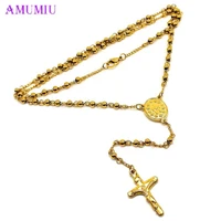 amumiu stainless steel cross rosary pendant necklace long keychain gold black colorful jewelry wholesale for women men n013