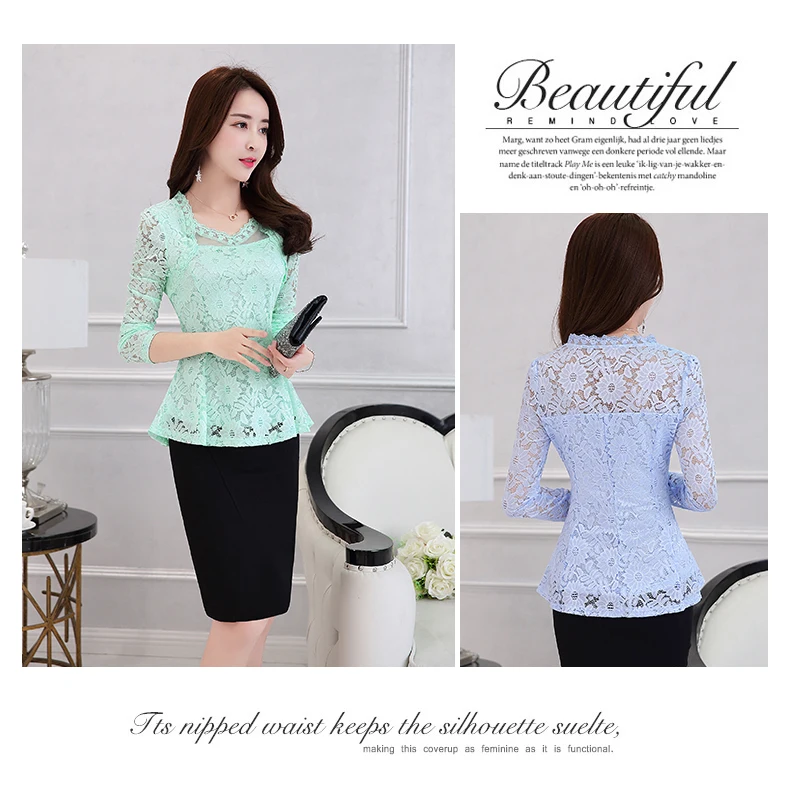 Женская кружевная блузка с длинным рукавом и V образным вырезом|peplum lace shirt|lace shirtlace