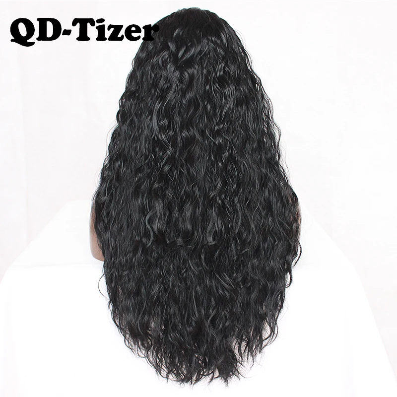 QD Tizer черный парик свободный кудрявый фронта шнурка бесклеевой с волосами
