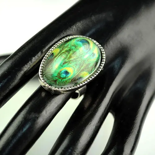 Женское винтажное коктейльное кольцо AOLOSHOW Золотое и серебряное с павлиньим