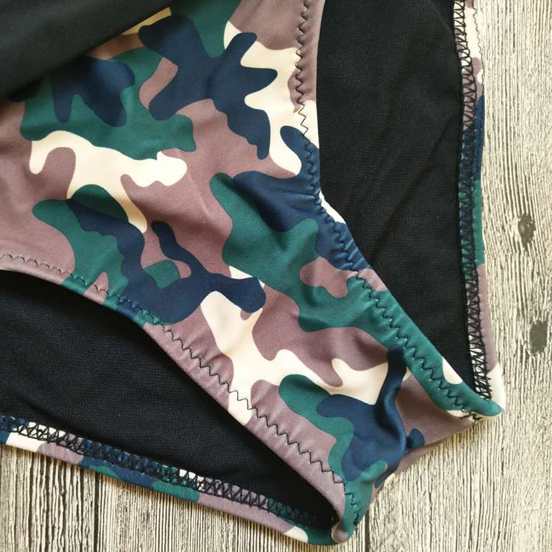 Камуфляжный купальник бикини с высокой талией горловиной камуфляжный бандаж