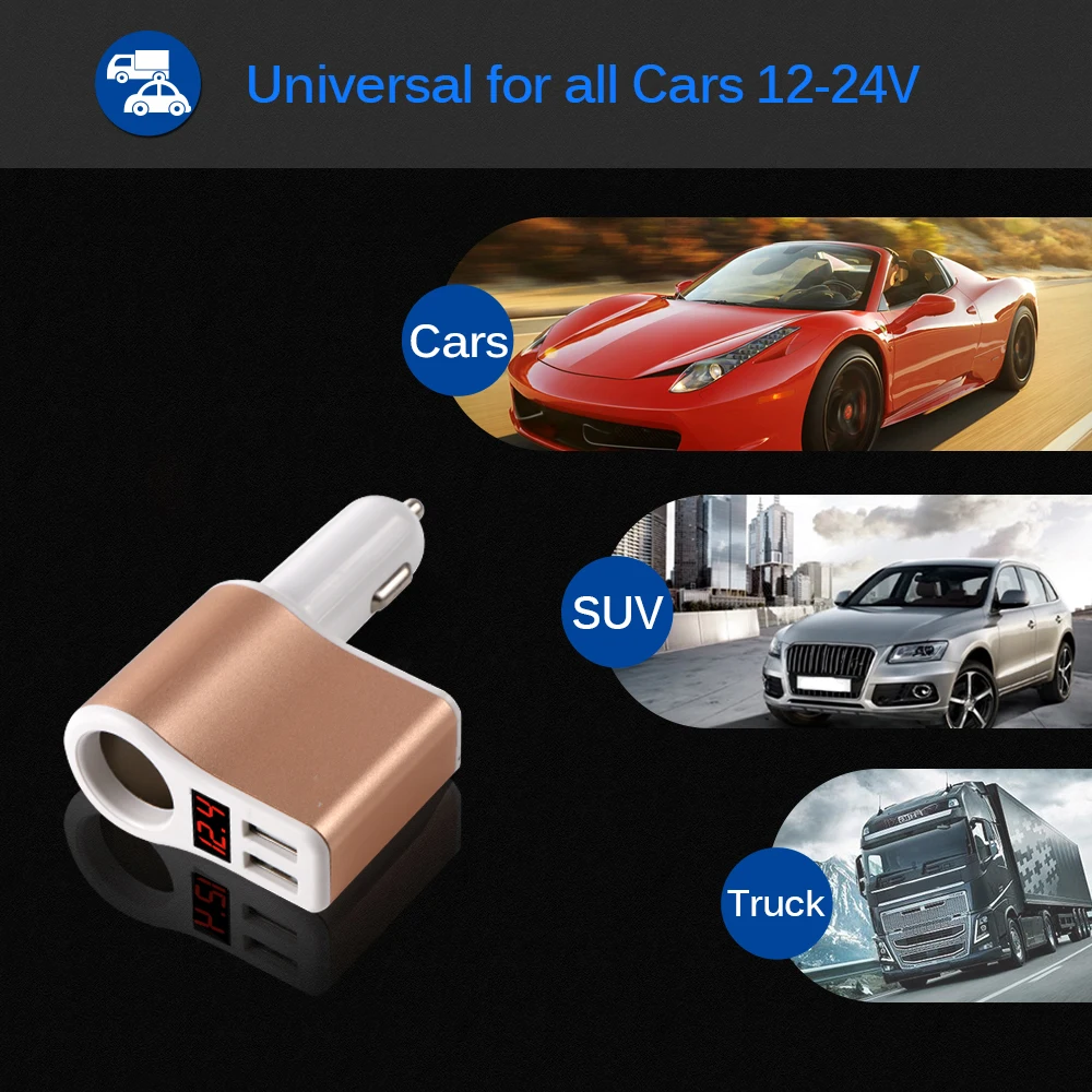 12V 3.1A Dual USB Car Charger Adapter Smart Fast Charging Cigarette Lighter Socket Support Voltmeter Current Display car styling |