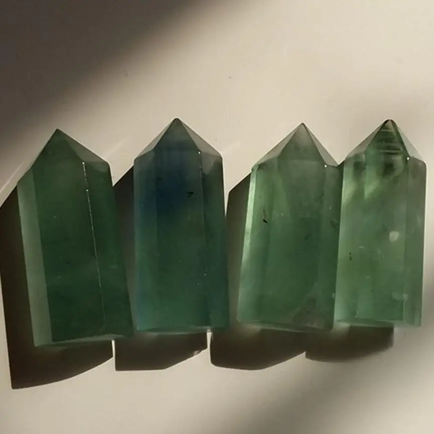 

4pcs NATURAL Fluorite QUARTZ CRYSTAL WAND POINT HEALING