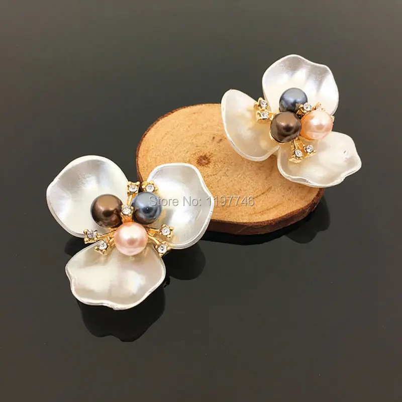 Большие пуговицы с белыми жемчужинами и цветами плоская задняя часть