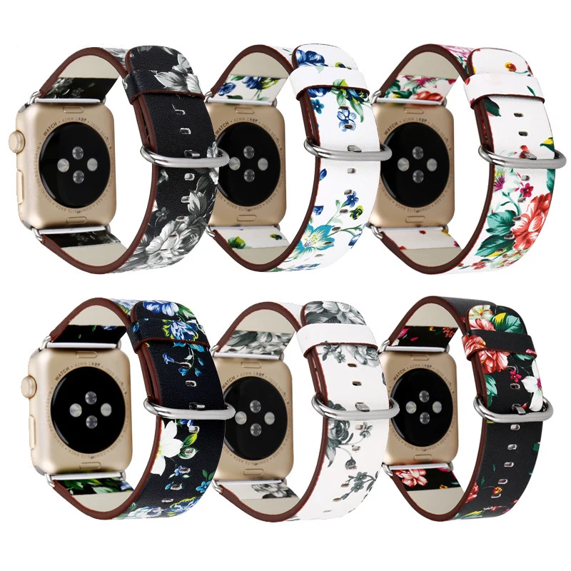 Ремешок для часов из натуральной кожи Apple Watch 38 мм 42 красный цветок вышивка женщин