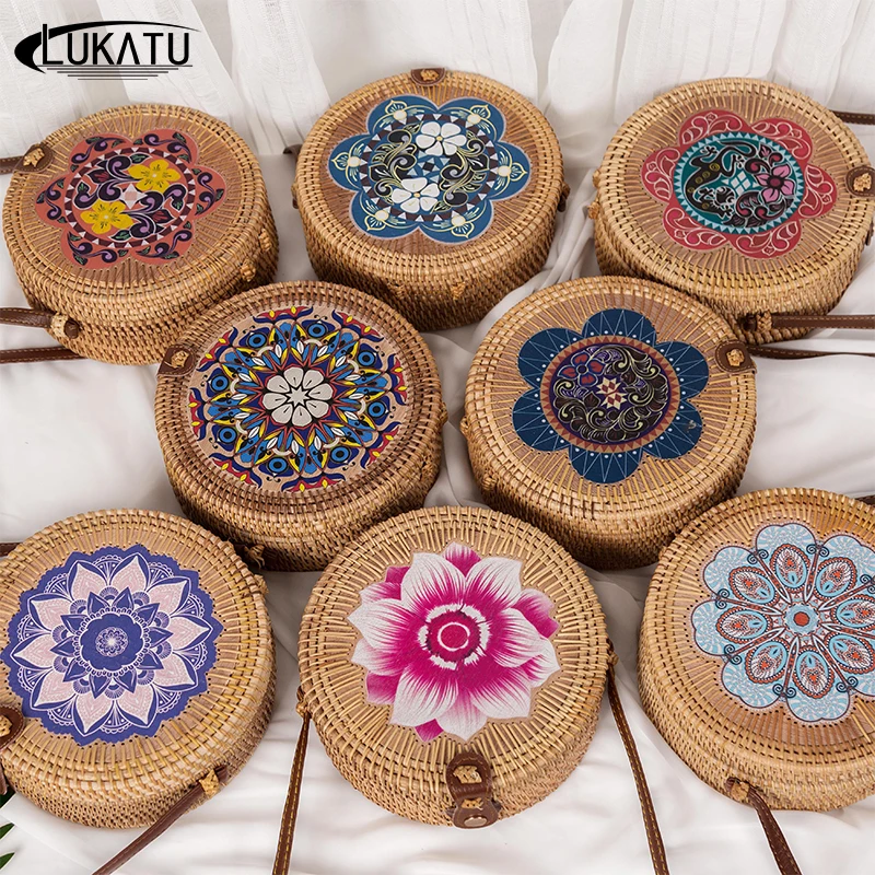 LUKATU 2019 Плетеная соломенная сумка из ротанга круговая Летняя Пляжная Сумка тоут