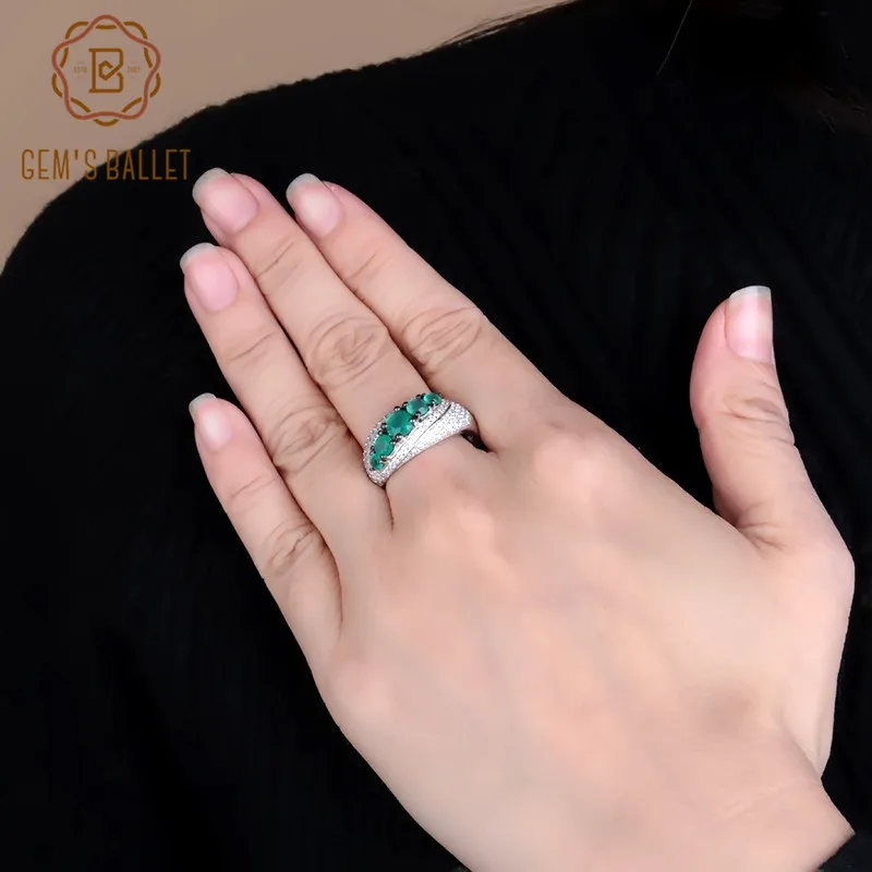 Gem's Ballet 1.22Ct Натуральный Зеленый Агат Старинные Кольца Роскошные Круглые