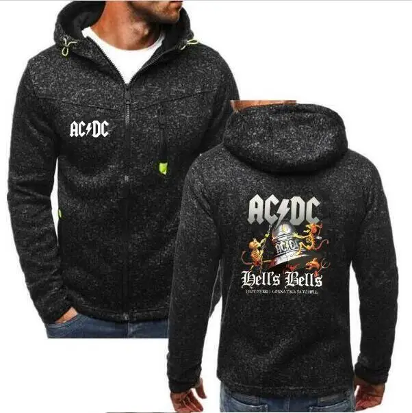 Новые модные ACDC Длинные рукава свободные молния толстовка с капюшоном в стиле
