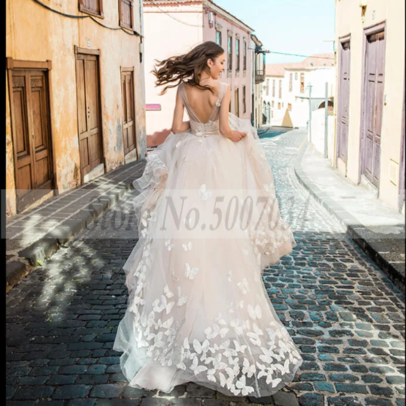 Smileven Бохо свадебное платье 3D Аппликации Свадебные платья Vestido De Novia v-образный вырез бабочка свадебное платье Robe De Mariee