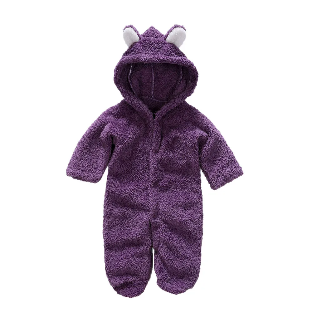 Purple Теплый комбинезон с капюшоном и длинными рукавами для новорожденных мальчиков и девочек; зимний комбинезон; теплая одежда; костюмы для малышей - Цвет: Purple
