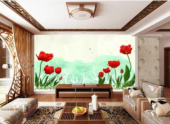 Пользовательские садовые обои красные розовые фрески с гостиной спальней ТВ