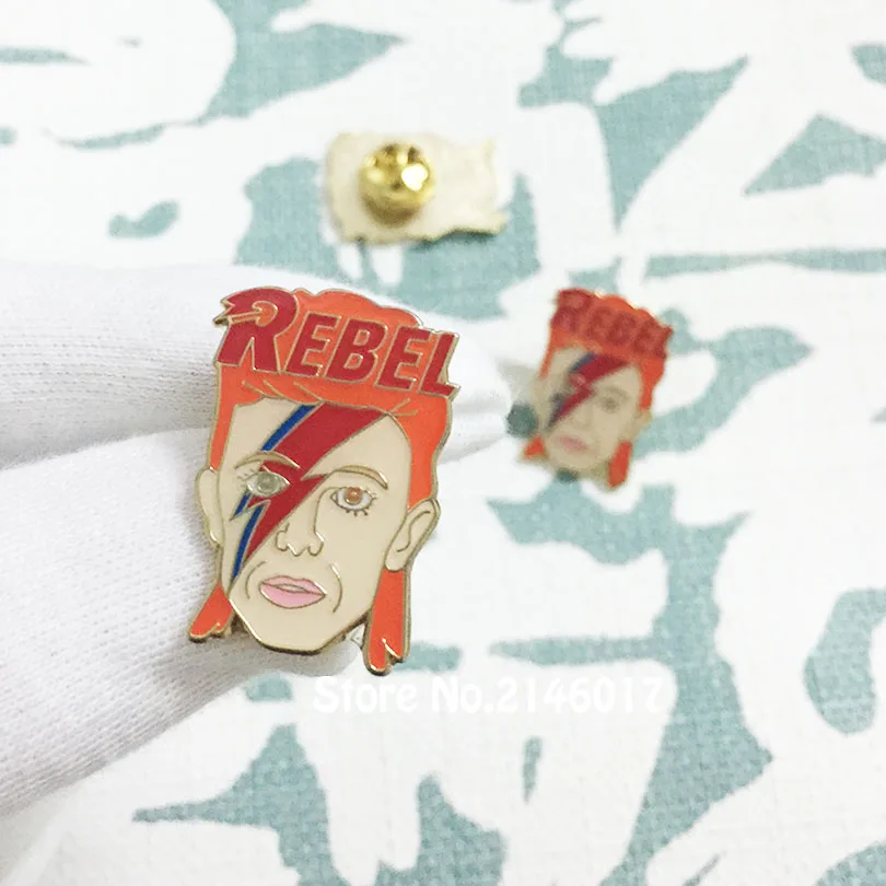 

50pcs Custom Soft Enamel Pins and Brooch Rock 1'' POP Music Star Popular Inspired Lapel Pin Sane Lightning Bolt Makeup Badge