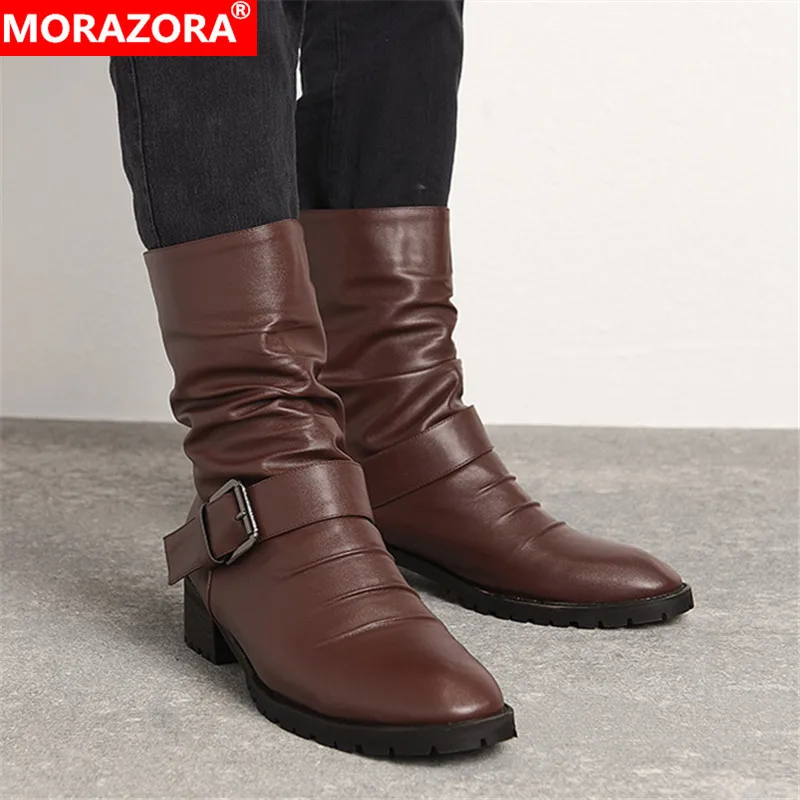 MORAZORA/Новинка 2020 года женские ботильоны классические модные ботинки в байкерском