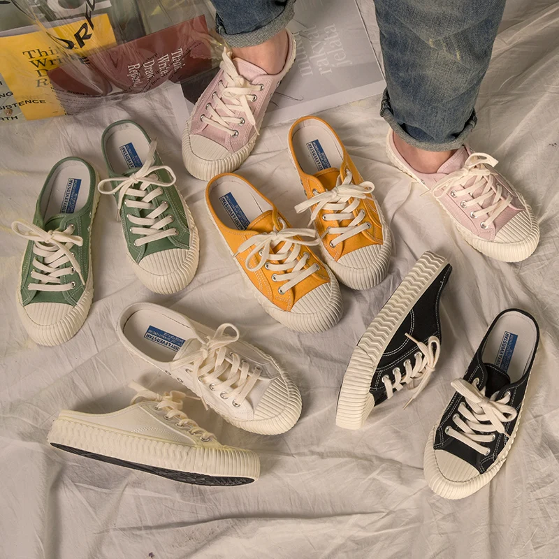 Туфли женские парусиновые на шнуровке Вулканизированная подошва полутапочки