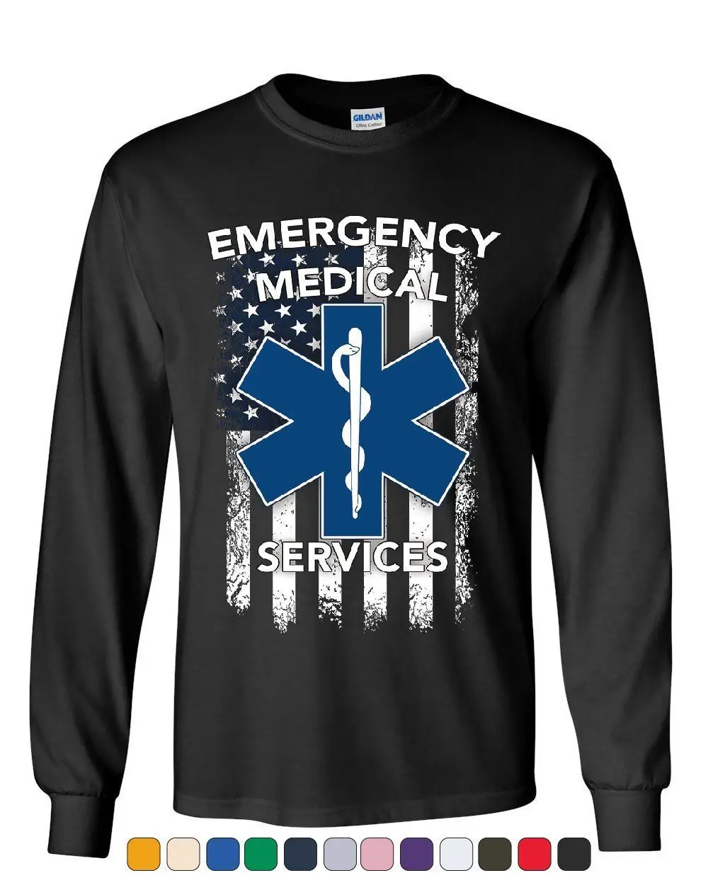 Футболка с длинными рукавами EMT Star of Life футболка флагом США|Мужские футболки| |