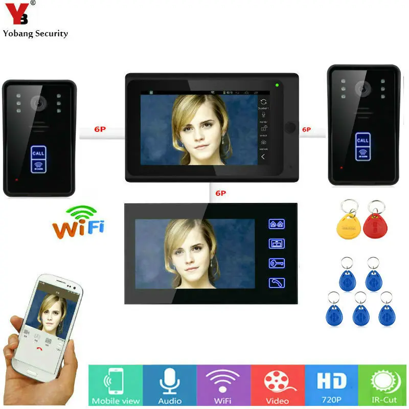Yobang Security 7 ''TFT LCD wifi проводной видеодомофон визуальный Громкая связь система с
