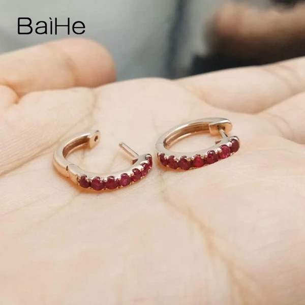 BAIHE Solid 14K розовое золото 0.50ct H/SI круглая огранка натуральный рубин Свадебные обручальные модные ювелирные изделия элегантный подарок серьги-гвоздики