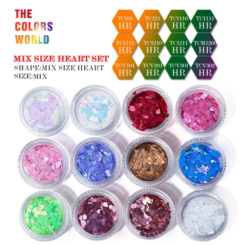12 Colors 20g each Tct-065 он Книги по искусству Форма смешивания Размеры Глиттеры для ногтей для украшения День Святого Валентина Дизайн ногтей украшение ногтей DIY украшения и Средства ухода за кожей Книги по искусству - Цвет: 12 Colors 20g each