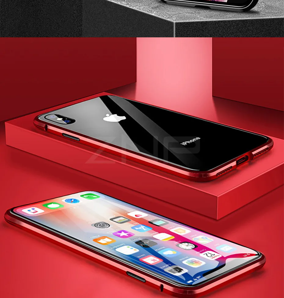 ZNP Магнитный адсорбционный металлический чехол для телефона для iPhone 6 6s 8 7 Plus X двухсторонний стеклянный Магнитный чехол для iPhone X XS Чехлы для MAX XR