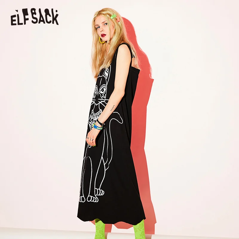 ELFSACK женское хлопковое платье с мультяшным принтом 2019 Летние повседневные