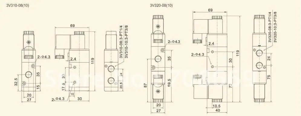 3V110-06 DC24V 3 порта 2 положения 1/8 &quotBSP одинарный соленоид Пневматический воздушный