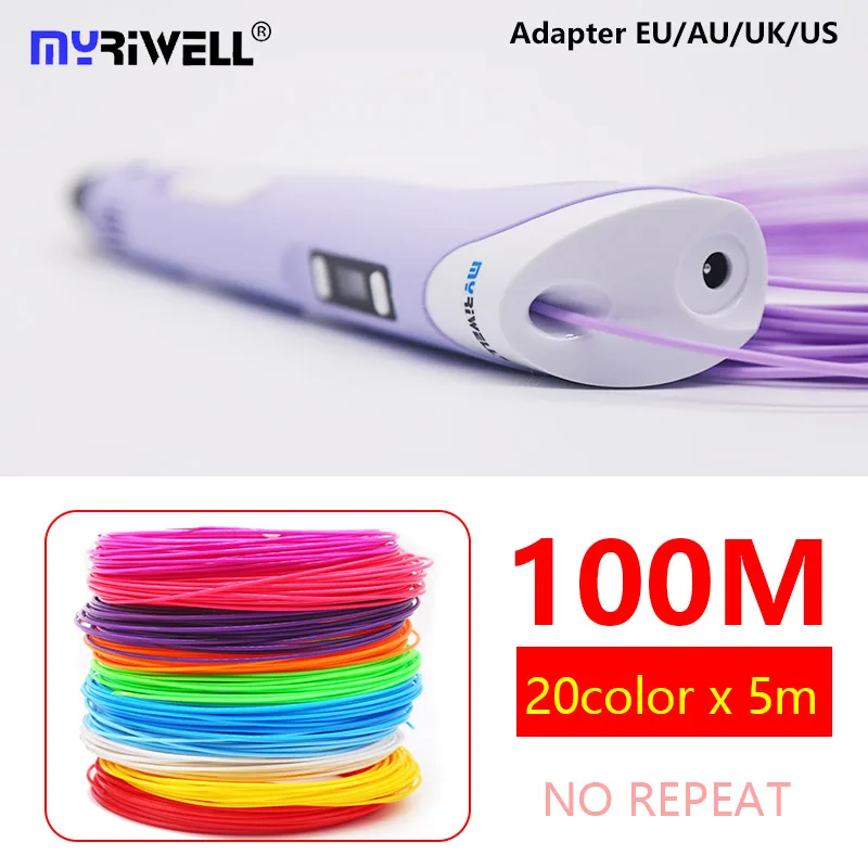 purple A100m Myriwell 3d Ручка RP-100B светодиодный дисплей abs 1,75 мм pla нити 3d Ручка 3 d ручка с 100 м abs детский подарок на день рождения - Цвет: purple A100m