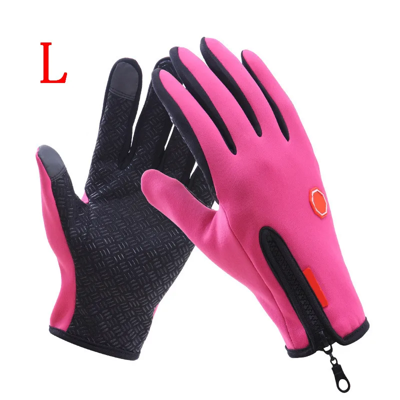 PINK L Для автомобилей и мотоциклов, ветрозащитный, для открытого спорта унисекс Лыжный Спорт Велоспорт перчатки для катания на сноуборде перчатки Зимние флисовые теплые Сенсорный экран перчатки - Цвет: PINK L