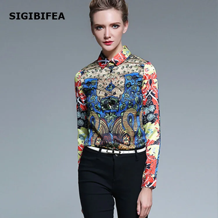 Новые женские хлопковые рубашки рубашка с длинными рукавами Женщины печати
