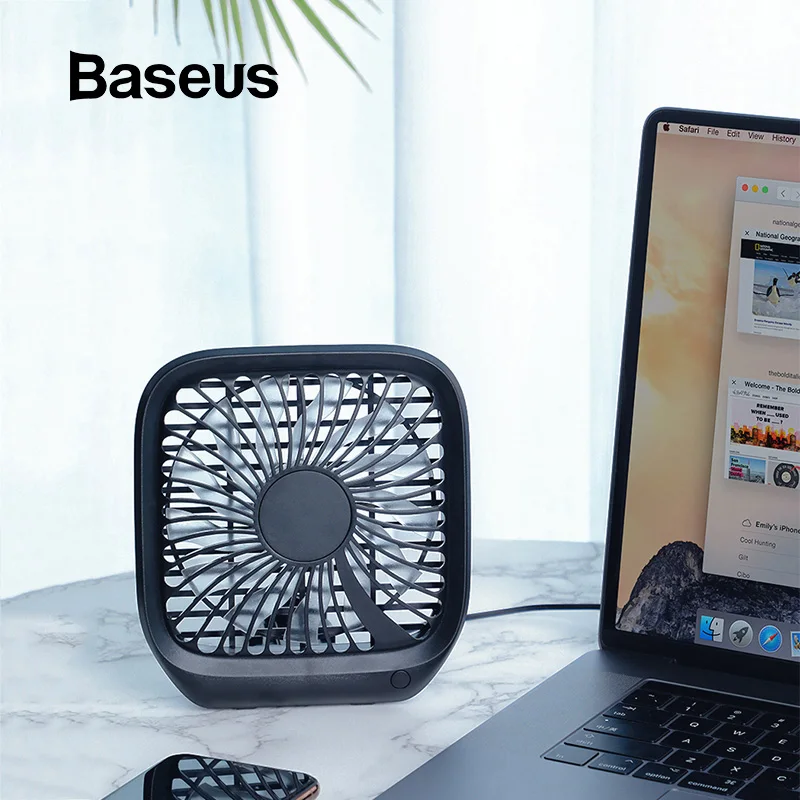 Baseus USB вентилятор охлаждения 3-Скорость тихий маленький вентилятор для автомобиля, заднее сиденье Кондиционер Мини usb-вентилятор для офиса гаджеты настольные часы