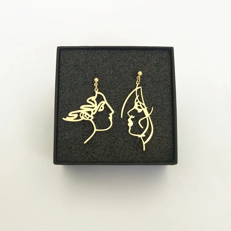 Abstract Face Outline Exaggeration Asymmetric drop Earrings New Metal Personality Eye For Women | Украшения и аксессуары
