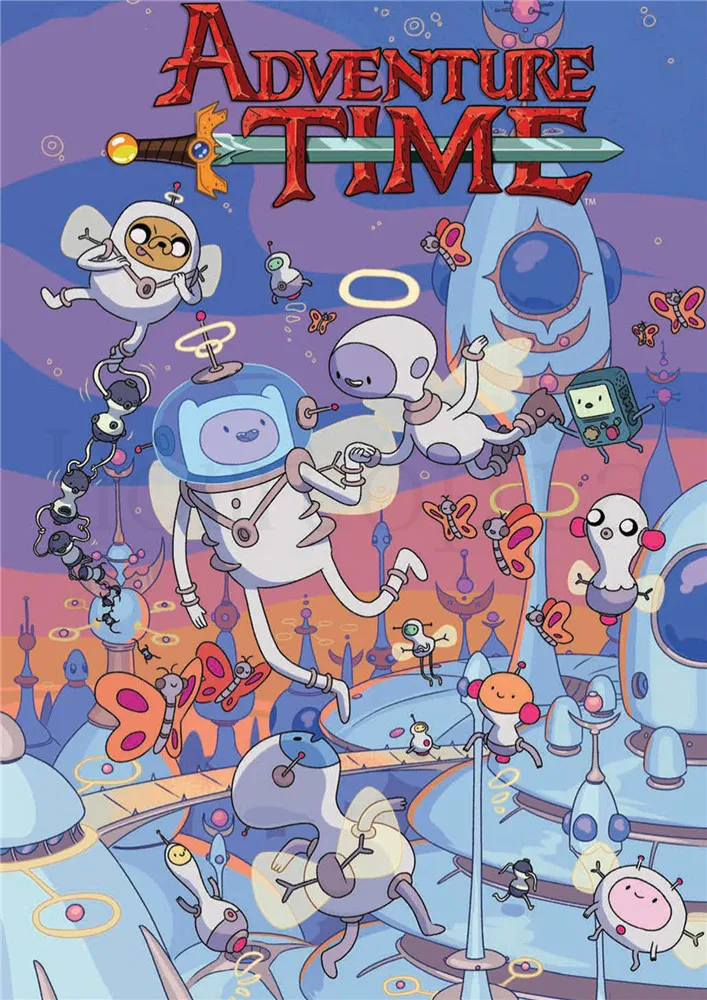 Розовый Adventure Time постеры, Мультяшные настенные наклейки, белая бумага с покрытием, принты для украшения дома, гостиной, спальни, бара, домашнего искусства, бренд - Цвет: Розовый