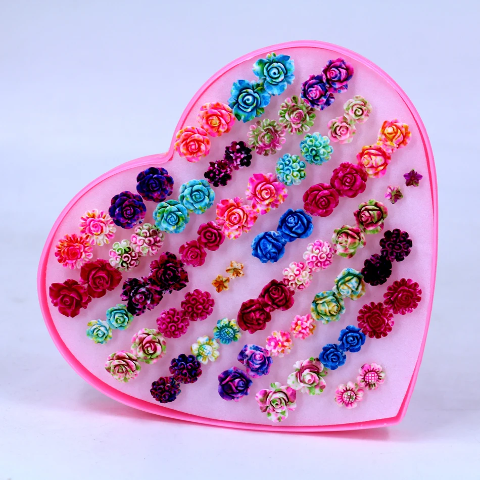 

Free ShippingFactory Resin Colorful Plastic Flower Anti-allergy Ladies' Stud Earrings 36pair/box Packing Random Design and Color