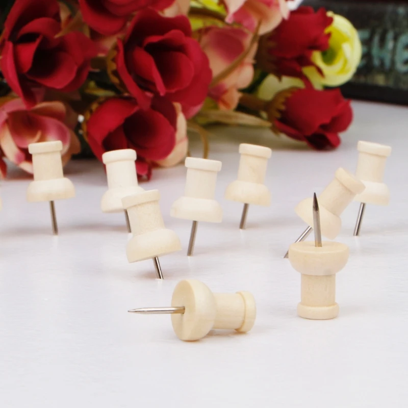 

40 Pcs Wooden Thumbtack Creative Decorative Drawing Push Pins Wood Head Office