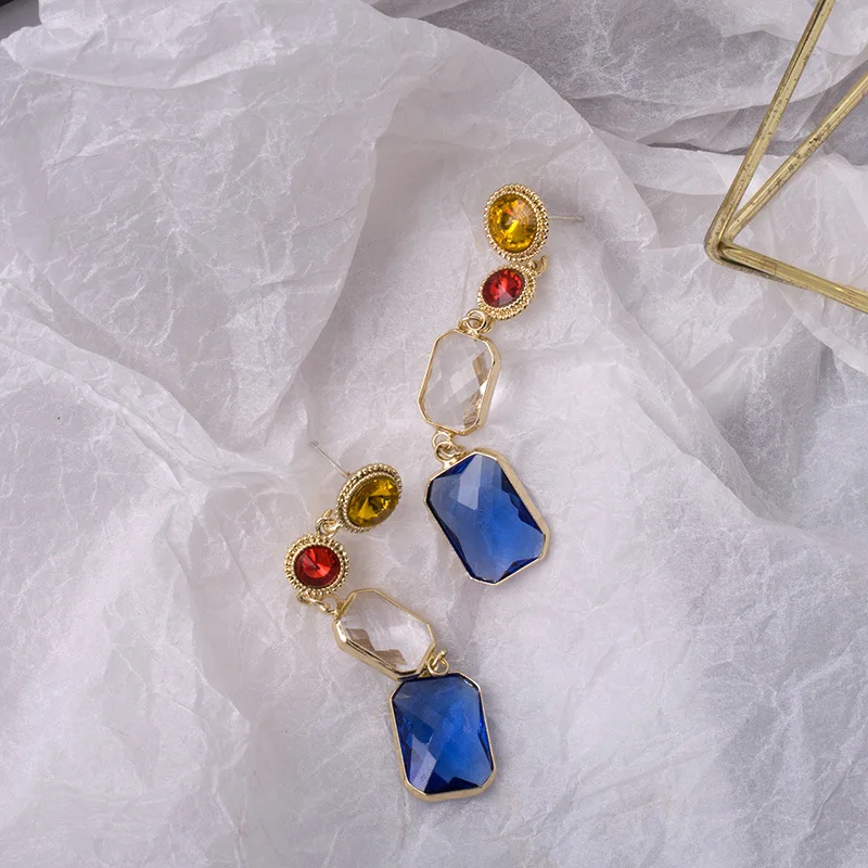 HUANZHI 2019 Luxury Colorful Baroque Metal S925 Silver Rhinestone Exaggeration Long Drop Earrings for Women Wedding Party Girls | Украшения