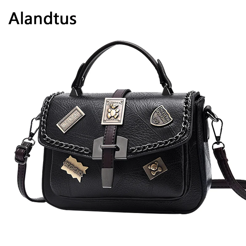 Alandtus металлическая сумка со значком украшение цепи сумки через плечо женская