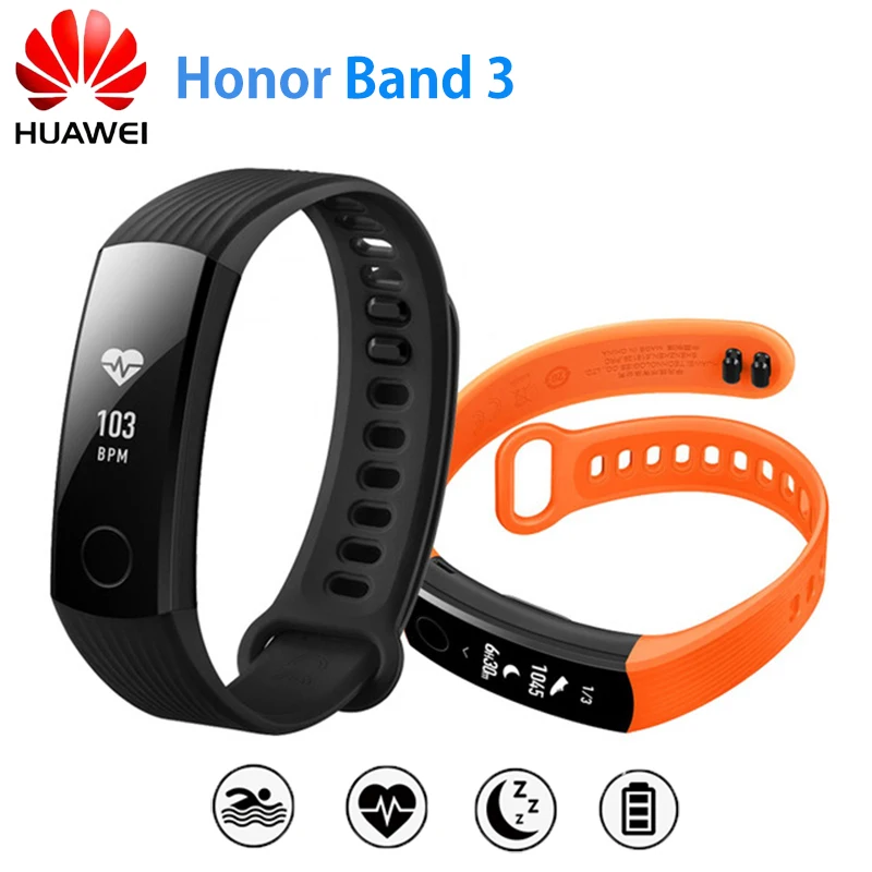 Оригинальный Смарт браслет Honor Band 3 Swimmable 5ATM OLED сенсорный экран постоянный монитор