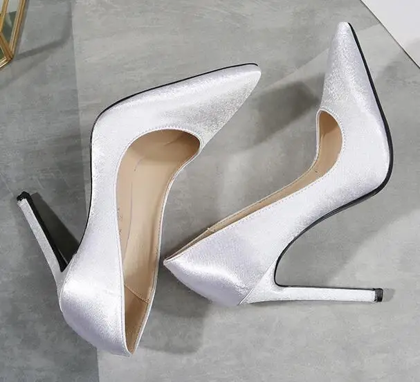 

2019 Spring Summer Womens Shoes Silk High Heels 11CM Platform Nude Pumps Shoes White Red Woman Ladies Wedding Shoes Plus Size