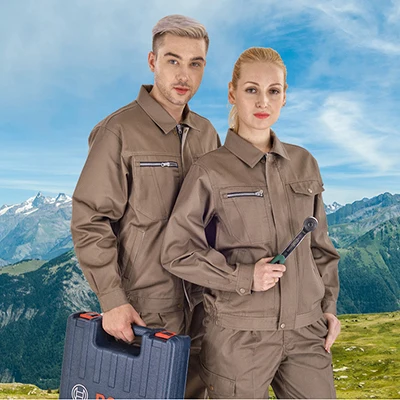 Khaki Для женщин/Для мужчин Спецодежда костюмы Куртки с длинными рукавами и работать растений работа Костюмы комплекты для работников завода автомобиль ремонтник работы комбинезоны - Цвет: Khaki