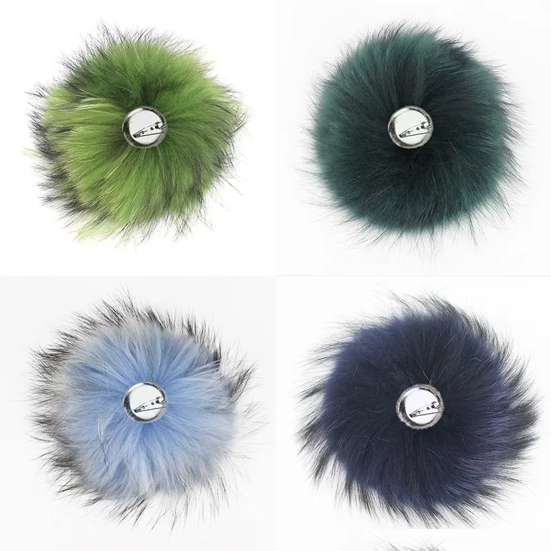 Colorful Color Raccoon Fur Pompoms Needle Fur Pompon For Knitted Hat Cap Beanies Scarves Bags Shoes Real Fur Pom Poms With Pin