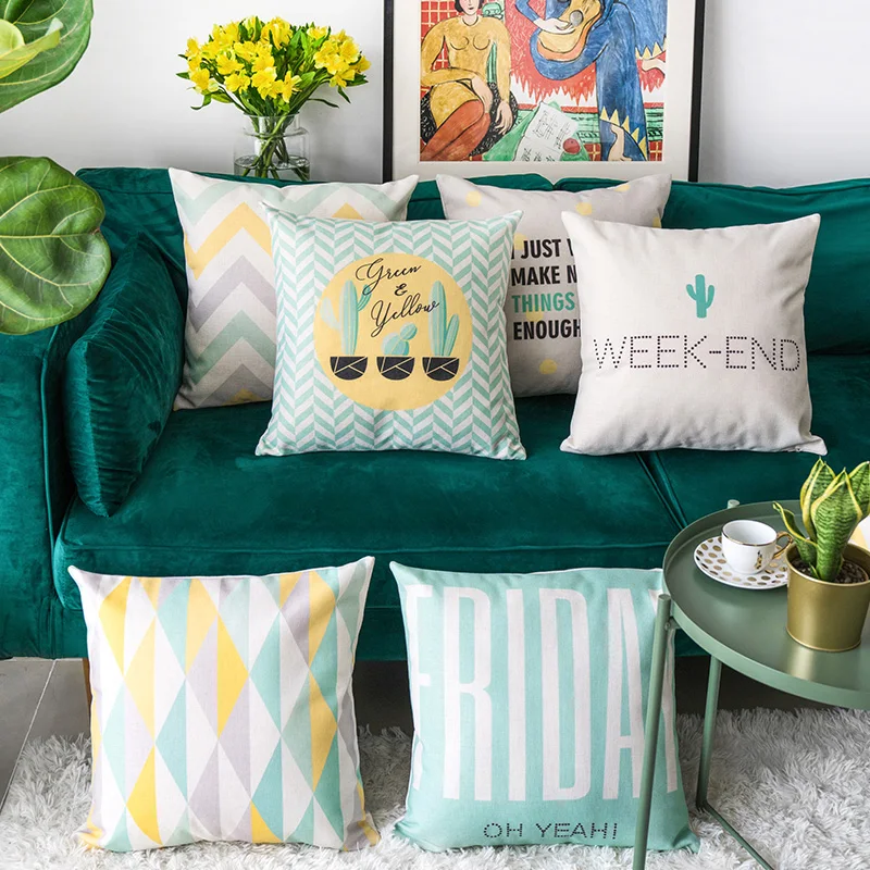 Желтый Зеленый Кактус геометрический наволочка серая Подушка Наволочка для